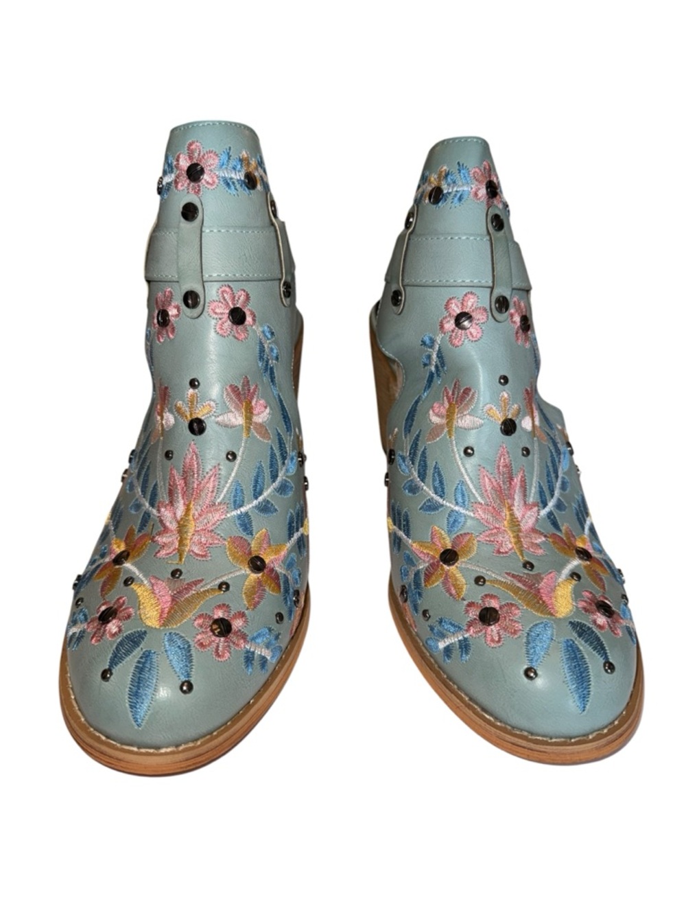 NWT Women's Floral Embroidery Ankle Boots Buckled Backless Western Sz 10 - Picture 3 of 6